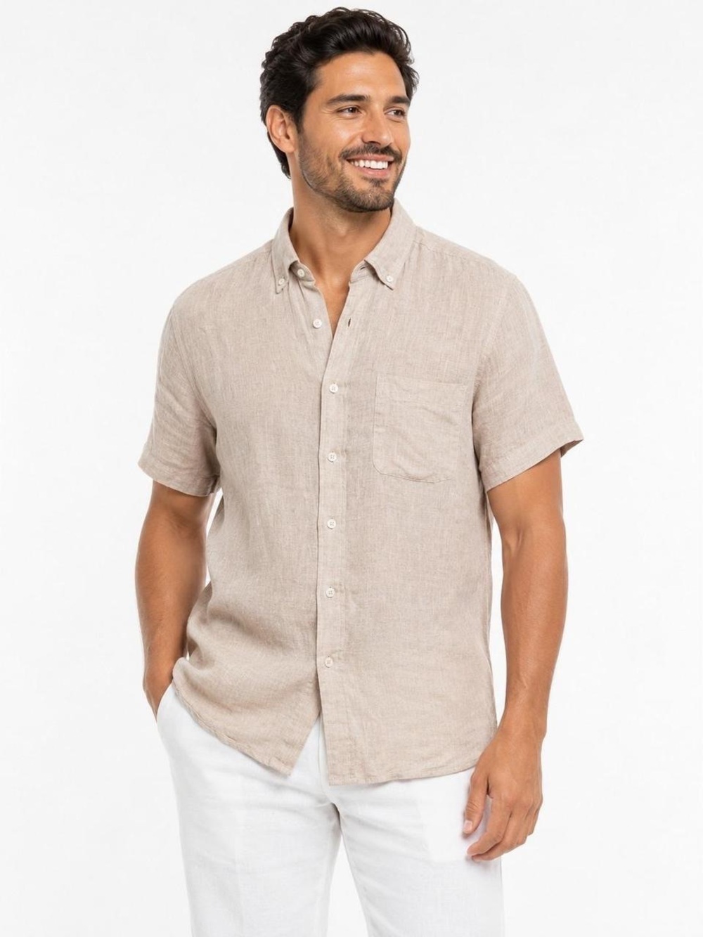 Porter & Ash Long Sleeve Linen Shirt L Beige